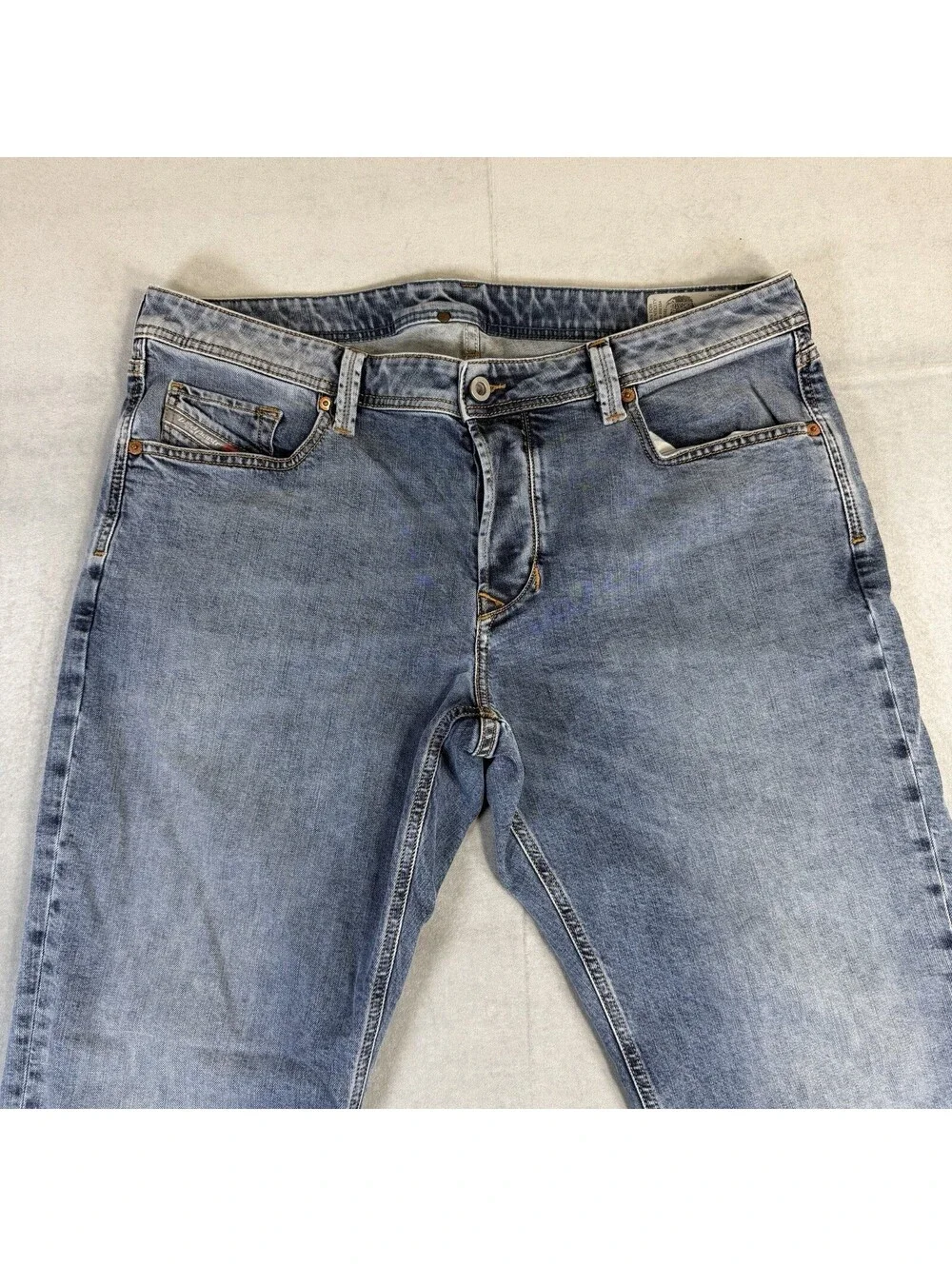 Diesel Larkee Beex Jeans Mens 38x32 Blue Regular Tapered Med Wash Stretch Denim